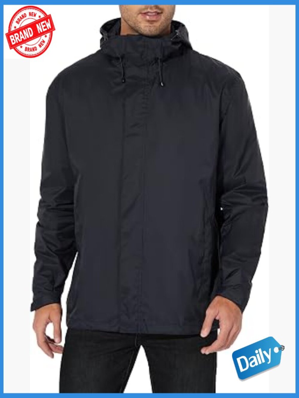 Men's Rain Jacket Waterproof Lightweight Hooded Hiking Windbreaker Outdoor